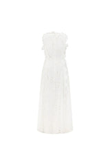 Mairi Embroidery Hollow Fabric Delicate Flower Trim Side Lace-up Maxi Dress