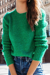 Solid Color Fashion Round Neck Knit Long Sleeve Sweater