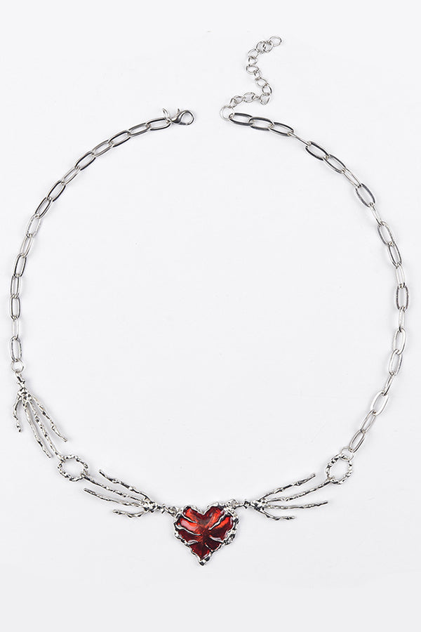 Halloween Punk Style Skull Heart-shaped Pendant Necklace