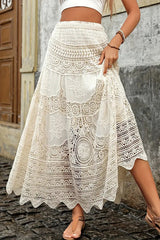 Fashion Hollow Elastic Waist Knitted Beach Maxi Skirt