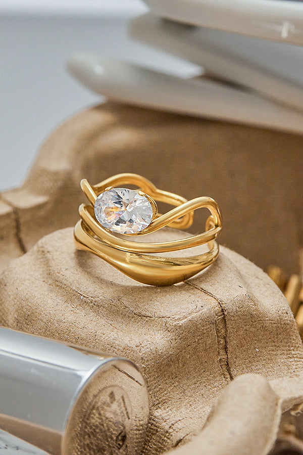 Elegant Zircon Geometric Titanium Steel Ring