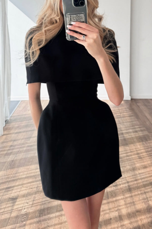 Solid Color Shawl and Square Neck Sleeveless Fitted Mini Dress Two-piece Set