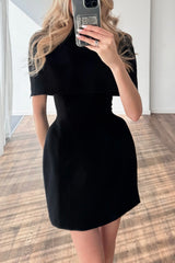 Solid Color Shawl and Square Neck Sleeveless Fitted Mini Dress Two-piece Set