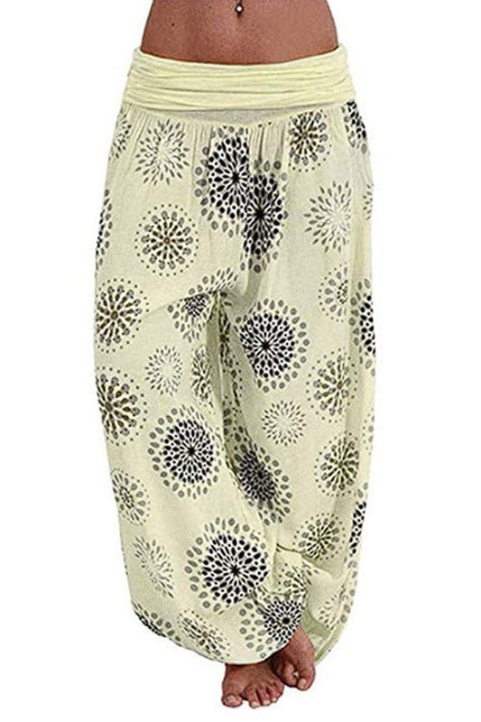 Digital Print Elastic Waist Pleated Long Pants