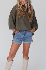 Solid Color Loose Round Neck Long Sleeve Casual Knitted Sweater