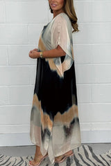Fashion Tie-dye Casual V-neck Short-sleeved Loose Maxi Dress