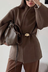 Fashionable Loose Long-sleeved Waist-tied Woolen Coat