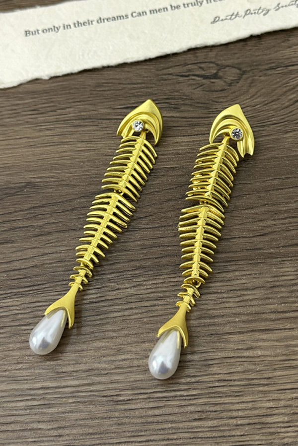 Personalized Fishbone Diamond Pearl Pendant Earrings