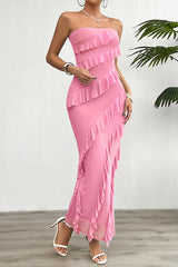 Solid Color Sexy Off-shoulder Slim Back Slit Maxi Dress