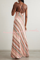 Colorful Zigzag Pattern Elegant Sling Backless Maxi Dress