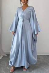 Solid Color Elegant V-neck Knot Decoration Loose Maxi Dress