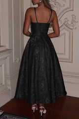 Palace Style Jacquard Fabric Backless Tie Slim Midi Dress