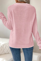 Christmas Contrasting Color Big Bow Round Neck Long Sleeve Loose Knitted Sweater