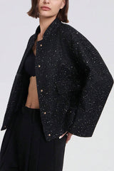 Fashion Sequin Long Sleeve Casual Pocket Loose Jacket