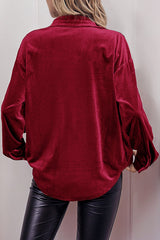 Solid Color Velvet Casual Lapel Pocket Loose Shirt