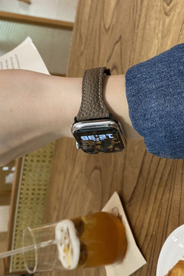 Fashionable Genuine Leather Lychee Pattern Double C Magnetic Buckle Watch Strap