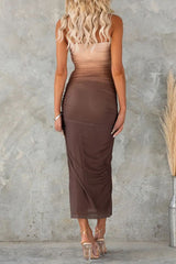 Timeless Se Mesh Gradient Ruched Cowl Neck Midi Dress