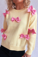 Sweet Bow-knot Casual Round Neck Long-sleeved Knit Sweater