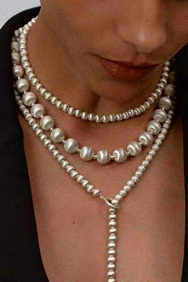 Fashionable Round Beaded Brushed Necklace