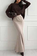 Caitlin Knit Lace Trim Patchwork Long Sleeve Back Slit Relaxed Sweater