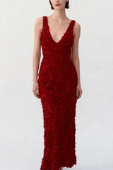 Three-dimensional Flower Sexy V-neck Slim Maxi Dress