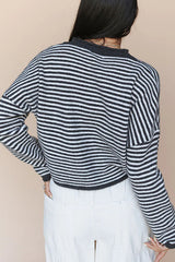 Fashionable Contrast Striped Casual Long-sleeved Knitted Cardigan