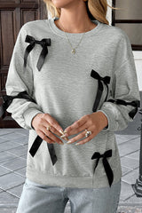 Fashionable Ribbon Bow Decorated Round Neck Loose Sweatshirt
