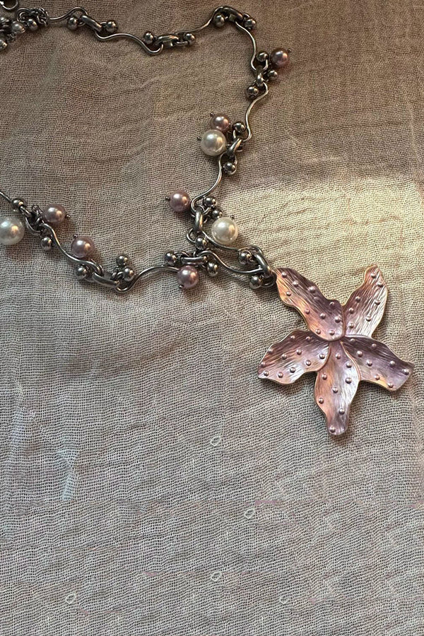 Elegant Flower Pink and Purple Pearl Necklace