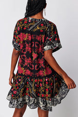 Bohemian Printed Casual Short Sleeve Ruffled Mini Dress