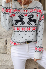 Christmas Elk Round Neck Long Sleeve Loose Knitted Sweater