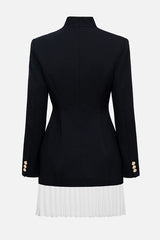 Fashionable Contrast Color Elegant Long Sleeve Pleated Suit Mini Dress