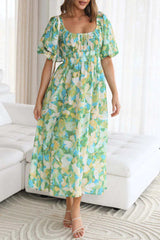 Holiday Square Neck Floral Print Puff Sleeve Madi Dress
