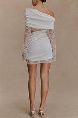 Fashion Lace Panel Long Sleeve Slim Fit Knit Mini Dress