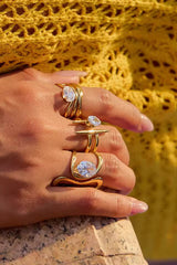 Elegant Zircon Geometric Titanium Steel Ring