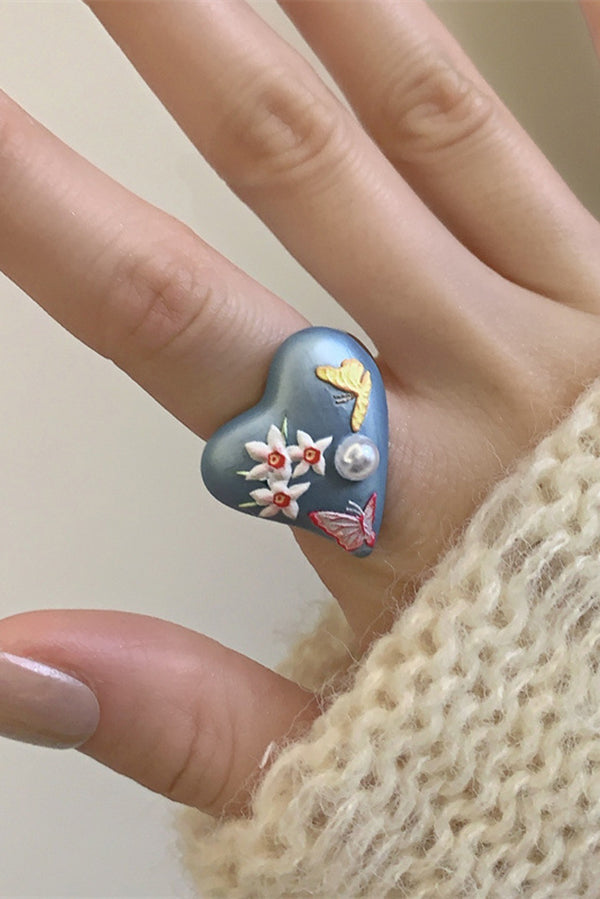 Colorful Dopamine Haze Blue Hand-painted Ring