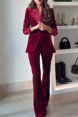Delicate Daze Velvet Satin Lapel Button Up Long Sleeve Tapered Waist Blazer