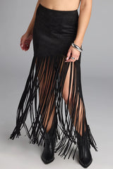 Stylish Tassel Hem Slim-fit Suede Casual Midi Skirt