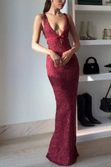 Festival Shines Sequin Beaded Mesh Bow Cutout Detail Slit Maxi Dress