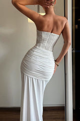 Carina Sequined and Satin Jersey Off Shoulder Ruched Knot Drape Maxi Dress