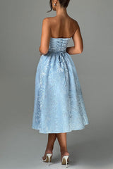 Jacquard Fabric Strapless Open Back Elegant Slim Midi Dress