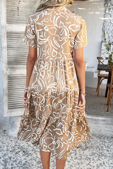 Bohemian Resort Style Print Casual Short Sleeve Button Midi Dress