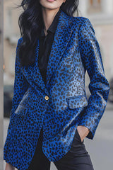 Fashionable Leopard Print Lapel Long-sleeved Blazer