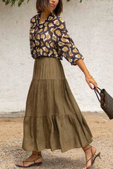 Solid Color Splicing Casual Vacation Maxi Skirt