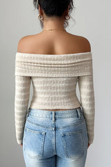 Elegant Off Shoulder Long-sleeved Slim-fit Knit Top