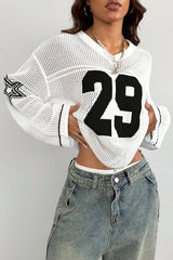 Number 29 Pattern Fashion Casual Street Trend Printed V-neck Long-sleeved Knitted Sweater