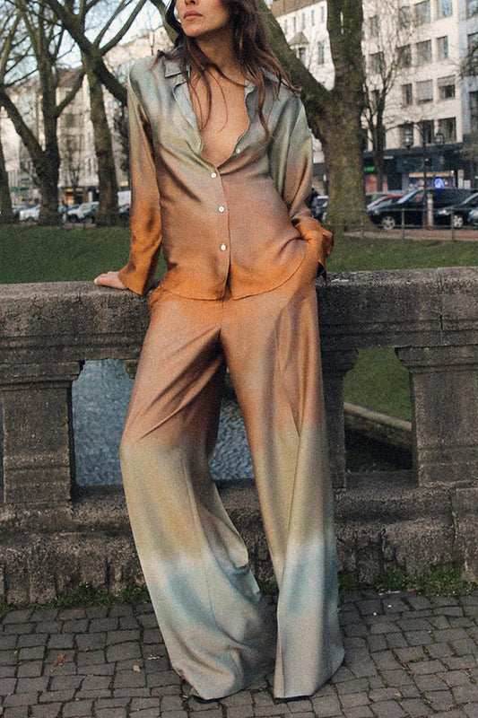 Fashion Gradient Print Casual Pocket Straight Pants