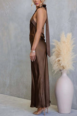 Satin Fashion Halter Backless Slim Elegant Maxi Dress