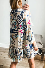 Unique Printed Resort Style Loose Casual Mini Dress