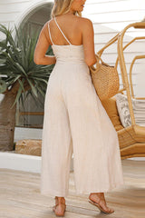 Angela One Shoulder Two Thin Straps Wige Leg Jumpsuit