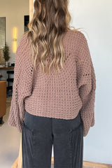 Solid Color Hollow Loose Round Neck Bat Sleeve Knitted Sweater